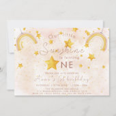 Invitation Petit Soleil Bohème Arc-en-Ciel Étoile Dorée Anniv (Devant)