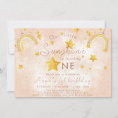 Invitation Petit Soleil Bohème Arc-en-Ciel Étoile Dorée Anniv (Devant)