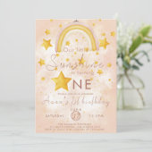 Invitation Petit Soleil Boho Arc-en-Ciel Étoile Dorée Anniver (Debout devant)