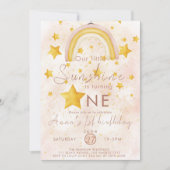Invitation Petit soleil boho arc-en-ciel étoile dorée anniver (Devant)