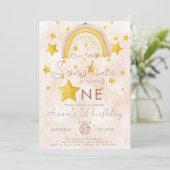 Invitation Petit soleil boho arc-en-ciel étoile dorée anniver (Debout devant)