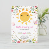 Invitation Petit Soleil Floral Cute Girl Premier anniversaire (Debout devant)