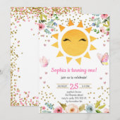 Invitation Petit Soleil Floral Cute Girl Premier anniversaire (Devant / Derrière)