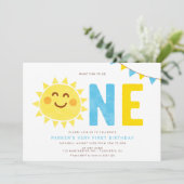 Invitation Petit Soleil Minimal Premier Enfant d'anniversaire (Debout devant)