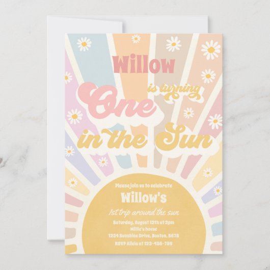 Invitation Petit Soleil Rétro Un Dans Le Soleil Anniversaire (Devant)