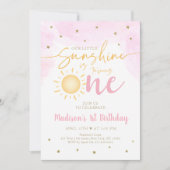 Invitation Petit Soleil Rose Or 1er Anniversaire (Devant)