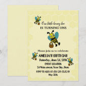 Invitation Petit thème personnalisé Bee 1ère fête d'anniversa (Devant / Derrière)
