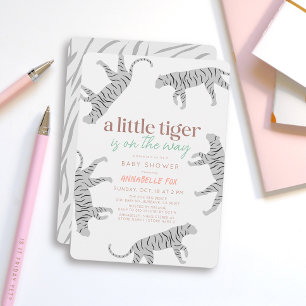 Invitation Petit Tiger Baby shower gris moderne