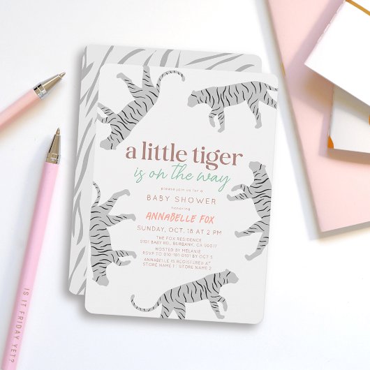 Invitation Petit Tiger Baby shower gris moderne