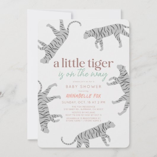 Invitation Petit Tiger Baby shower gris moderne (Devant)