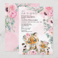 Petit Tigre Rose Floral Vert Fille Baby shower