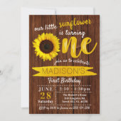 Invitation Petit tournesol Bois rustique 1er anniversaire (Devant)
