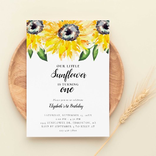 Invitation Petit tournesol premier anniversaire un élégant