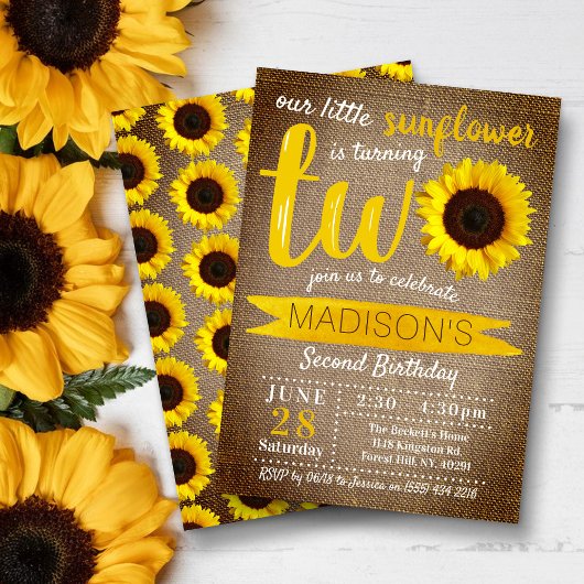 Invitation Petit tournesol Rustique Burlap 2e anniversaire