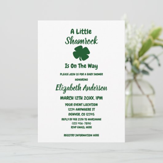 Invitation Petit Trèfle Fête de la Saint-Patrick Baby Shower (Debout devant)