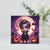 Invitation Petit Vampire Adorable sous la Pleine Lune (Debout devant)