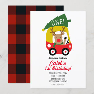 Invitation Petit Voiture Rouge de Renne Arbre de Noël Fête En