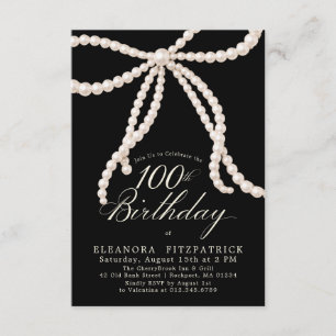 Invitation PETITE 100e anniversaire Noir Blanc Perle Nœud