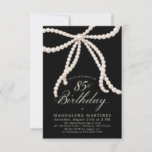 Invitation PETITE 85e Anniversaire Noir Blanc Perle Nœud
