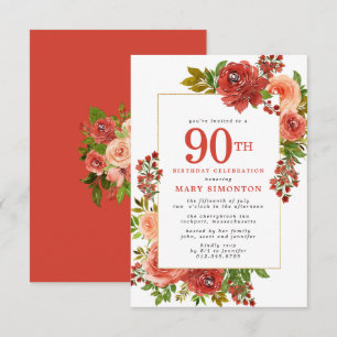Invitation PETITE 90e Anniversaire Bourgogne Rouge Rose Corai