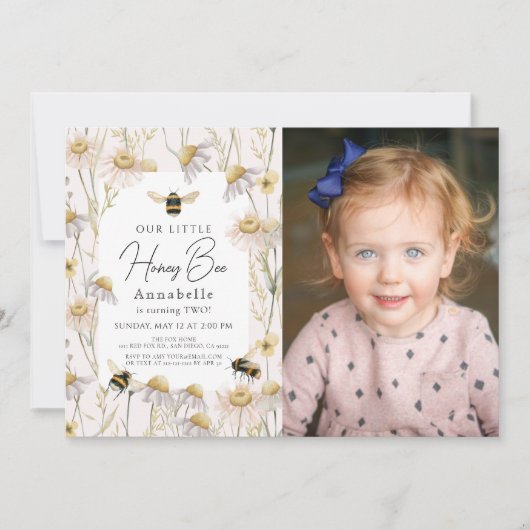 Invitation Petite abeille de miel Chamomile rose photo d'anni (Devant)