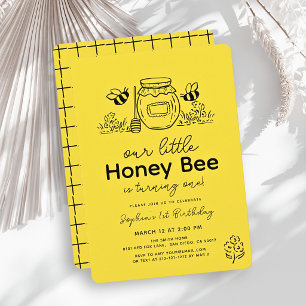 Invitation Petite Abeille Jaune Dessin à la Main 1er Annivers