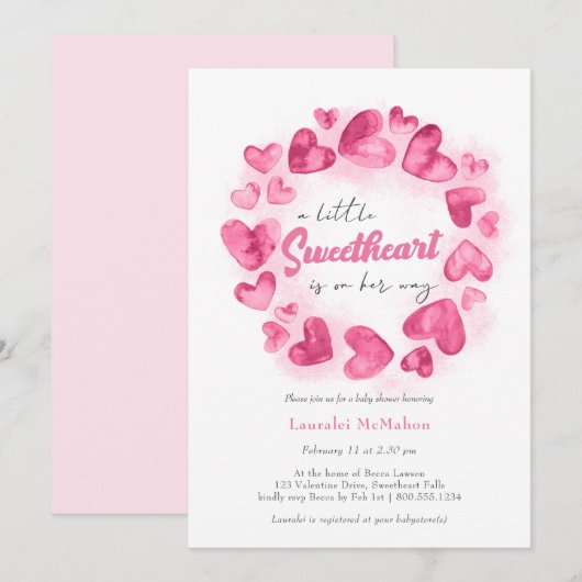 Invitation Petite adorable Valentines rose Baby shower fille (Devant / Derrière)