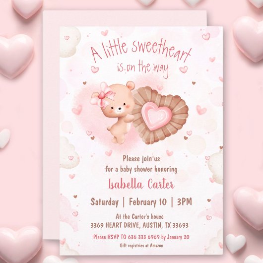 Invitation Petite adorable Valentines rose Baby shower fille