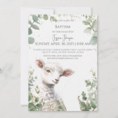 Invitation Petite agneau de bébé et Eucalyptus baptism Invita (Devant)