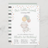Invitation Petite agneau mignonne avec ballons fête d'anniver (Devant / Derrière)