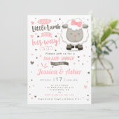 Invitation Petite agneau mouton bébé fille douche (Debout devant)
