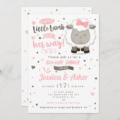 Invitation Petite agneau mouton bébé fille douche (Devant / Derrière)