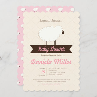 Invitation Petite agneau rose bébé fille douche