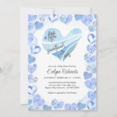 Invitation Petite amoureuse Blue Love Hearts Baby shower garç (Devant)