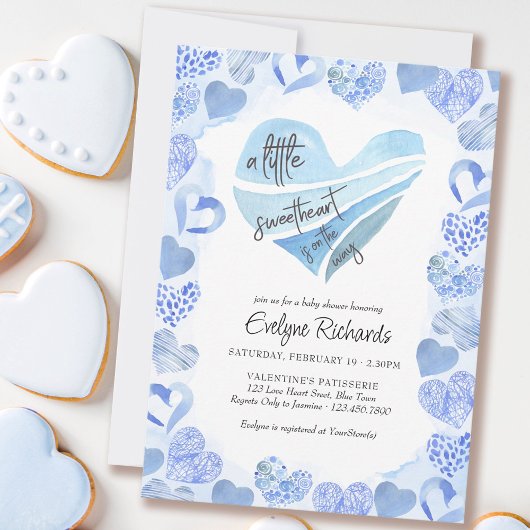 Invitation Petite amoureuse Blue Love Hearts Baby shower garç