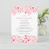 Invitation Petite amoureuse Coeurs roses Baby shower fille (Debout devant)