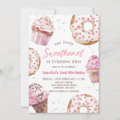 Invitation Petite amoureuse Cupcake rose & Donut Anniversaire (Devant)