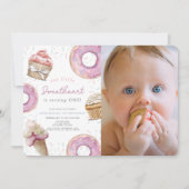 Invitation Petite amoureuse Cupcake rose Photo 1er anniversai (Devant)