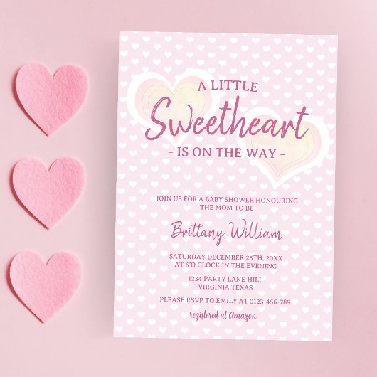 Invitation Petite amoureuse rose Baby shower Coeurs de fille