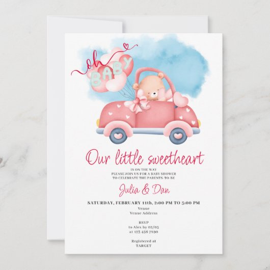 Invitation Petite amoureuse Teddy Bear Valentine Baby shower (Devant)