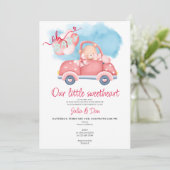 Invitation Petite amoureuse Teddy Bear Valentine Baby shower (Debout devant)