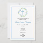 Invitation Petite aquarelle bleue fleurit couronne & croix (Devant)