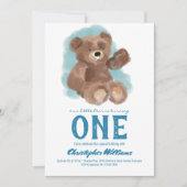 Invitation Petite aquarelle Ours mignon animal premier annive (Devant)