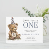 Invitation Petite aquarelle Teddy Ours Turin Un Anniversaire (Debout devant)