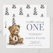 Invitation Petite aquarelle Teddy Ours Turin Un Anniversaire (Devant / Derrière)