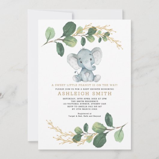 Invitation Petite arachide douce Baby shower éléphant (Devant)