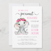 Invitation Petite arachide Eléphant Aquarelle bébé fille douc (Devant)