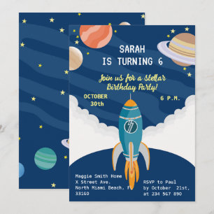 Invitation Petite astronaute fille rêve Joyeux Anniversaire