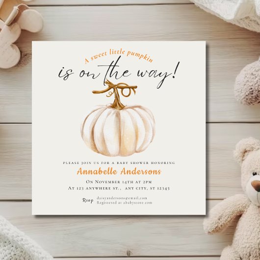 Invitation Petite Baby shower Citrouille aquarelle