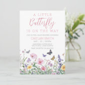 Invitation Petite Baby shower papillon aquarelle florale (Debout devant)